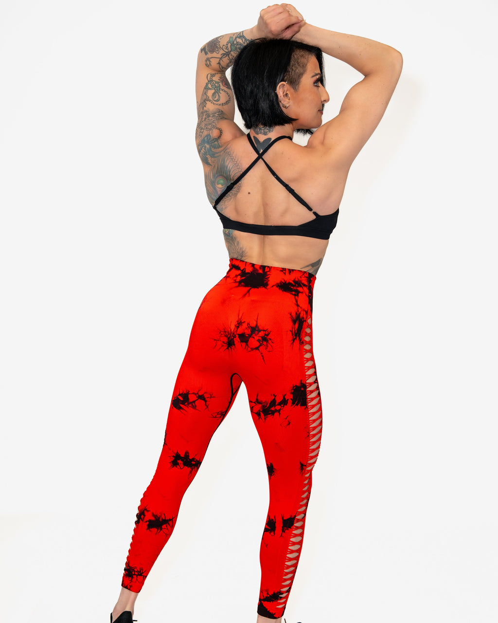 Bombshell Daredevil Leggings - Racy Red Tie Dye